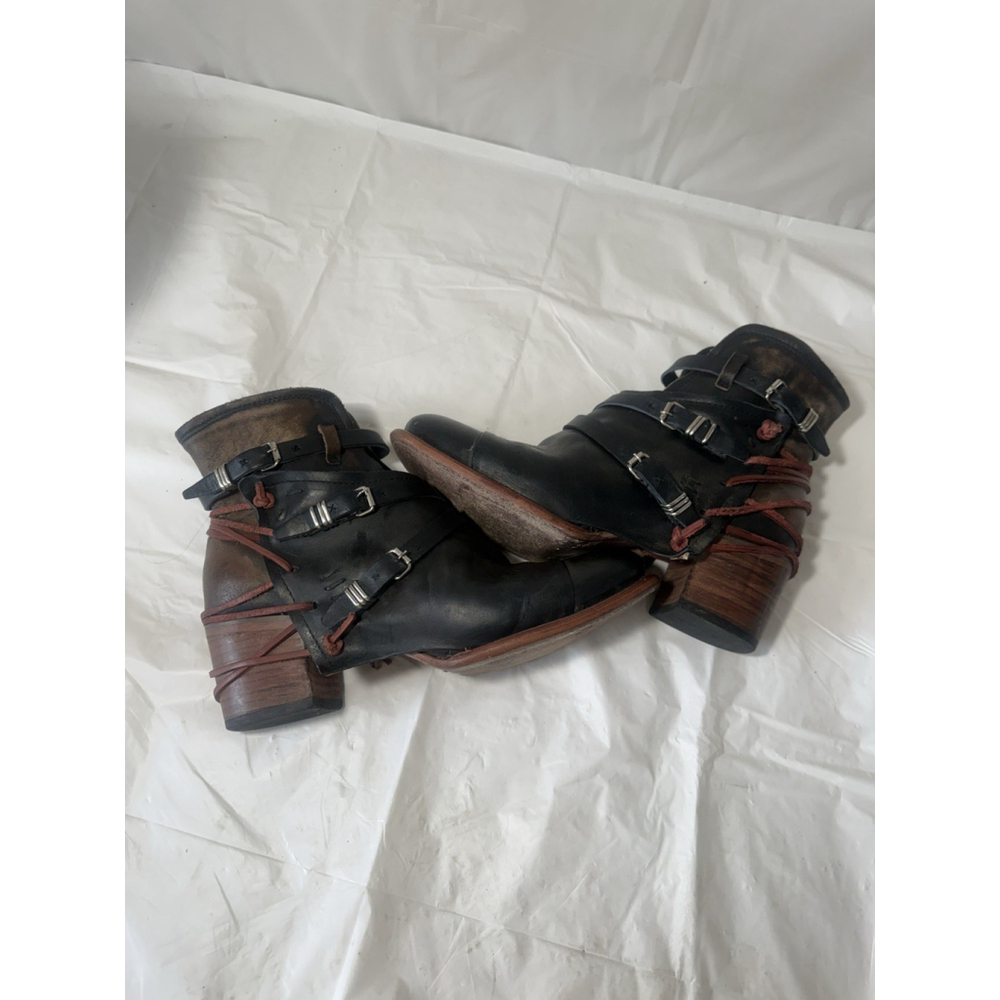 Freebird by Steven Crue boot black Leather Ankle Strap Zip Distress Size 11 - Picture 10 of 16